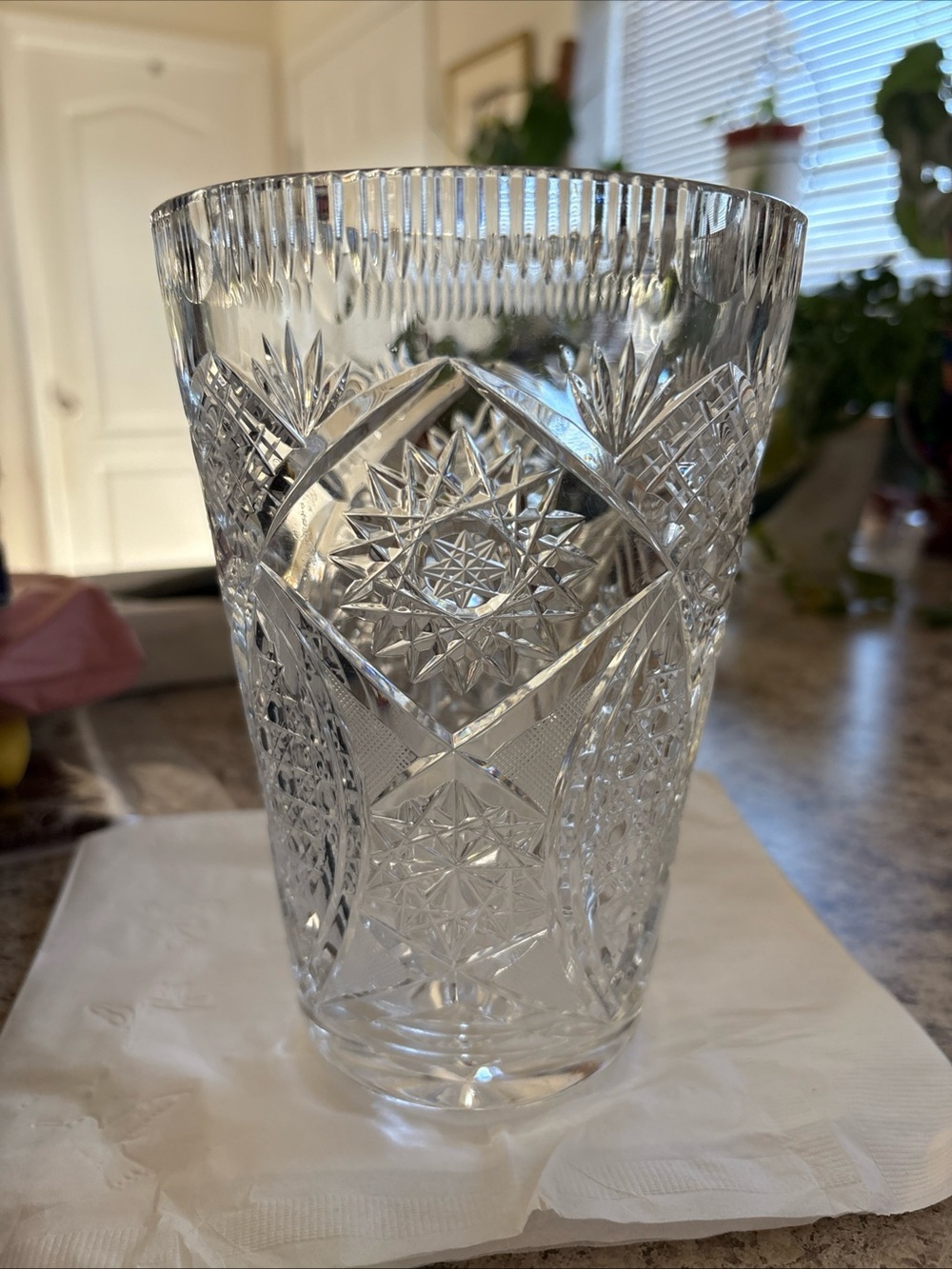 Vintage Cut Glass Vase in Clear Crystal Finish - Decorative Home Accent